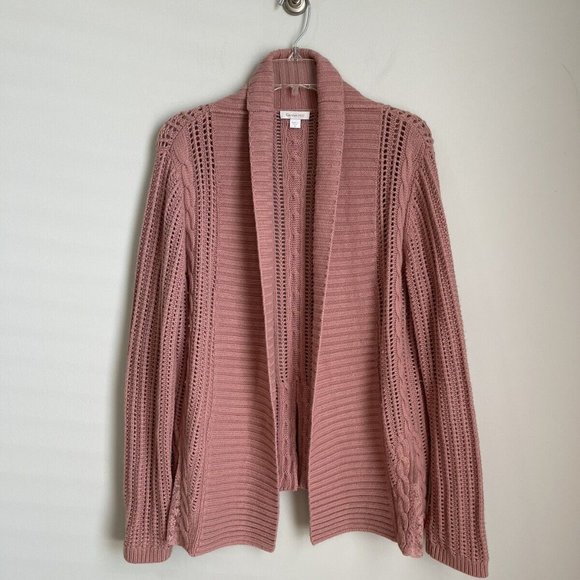 Garnet Hill Sweaters - Garnet Hill Pink Open Front Cashmere Blend Cardigan Lace Detail